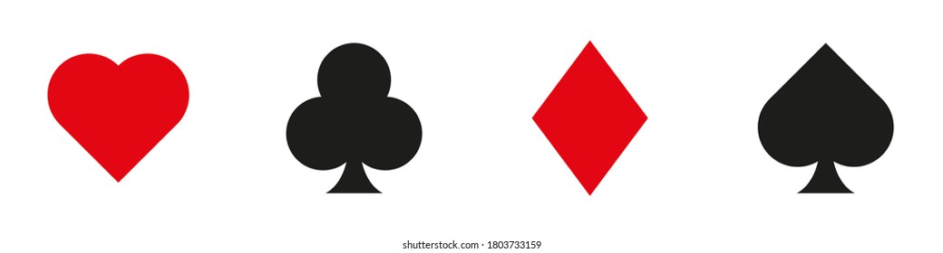 Set of playing card symbols isolated on white background. Vector icons. Poker cards. Heart, diamond, spade, club.