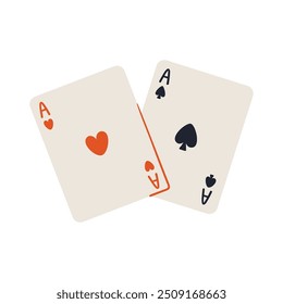 Set of playing card. Two aces. Hand drawn vector illustration isolated on white background.