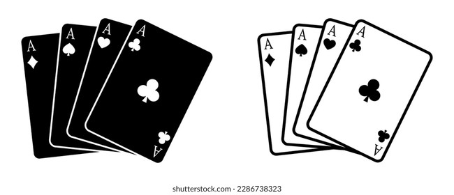 Set of playing card vector icons. Gambling game. Four card. Black outline icons. 