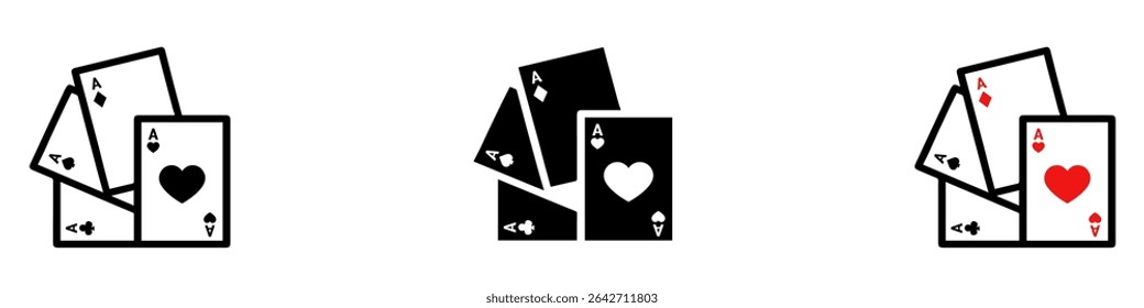 Set of playing card vector icons. Gambling game. Four card. Vector Illustration.
