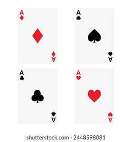 Set of playing cards , Ace card suit set on white background