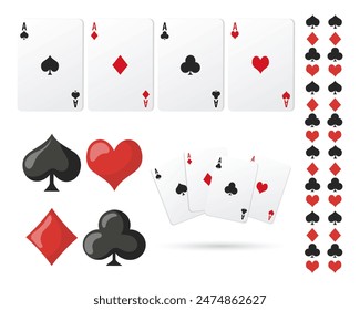 Satz von Spielkarten, Asse und Farben Symbole. Illustration, Casino-Hintergrund, Vektor-Spielkarten, Asse und Farben Symbole. Illustration, Casino Hintergrund