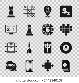 Set Playing cards, Billiard pool snooker ball, Pixel hearts for game, Chess, Sport mechanical scoreboard,  and Casino chip with dollar icon. Vector