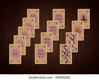 set of playing cards for board games. Cards are in pop art and comics style. Pack consist of 4 parts: diamonds; hearts;  spades; clubs.Composition with playing cards for board games.