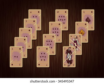 set of playing cards for board games. Cards are in pop art and comics style. Pack consist of 4 parts: diamonds; hearts;  spades; clubs.Composition with playing cards for board games.