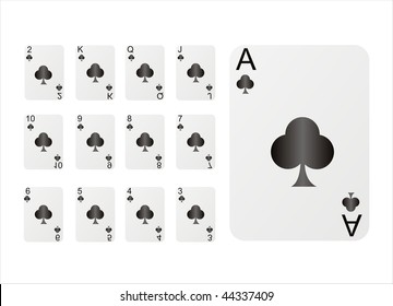set of playing cards of clubs