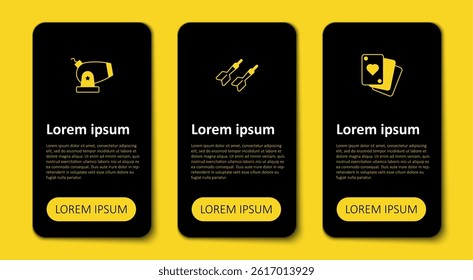 Set Playing cards, Dart arrow and Cannon. Business infographic template. Vector