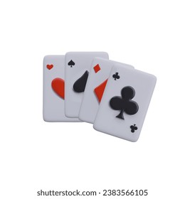 Set of playing cards of different suits. Aces of Spades, Hearts, Diamonds, Clubs. Vector 3D illustration on white background. Casino attribute. Gambling concept