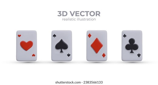 Set of playing cards of different suits in vertical position. Ace of Spades, Hearts, Diamonds, Clubs. Isolated vector illustration with shadows. Vector images for online games