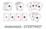 Set of playing cards fans. Ace of Spades, Hearts, Diamonds and Clubs, various provisions.
