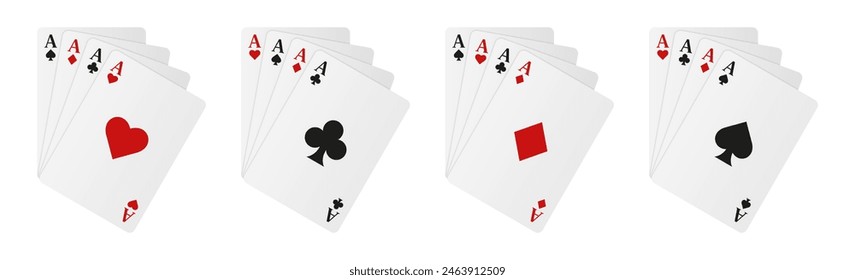 Set of playing cards fans. Ace of Spades, Hearts, Diamonds and Clubs