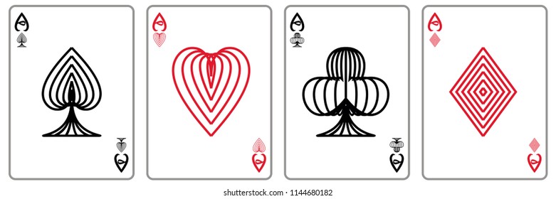 Set of playing cards of four aces. Suits.