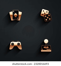 Set Playing cards, Game dice, controller or joystick and Joystick for arcade machine icon with long shadow. Vector