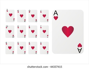 set of playing cards of hearts