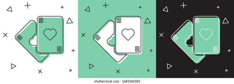 Set Playing cards icon isolated on white and green, black background. Casino gambling.  Vector Illustration