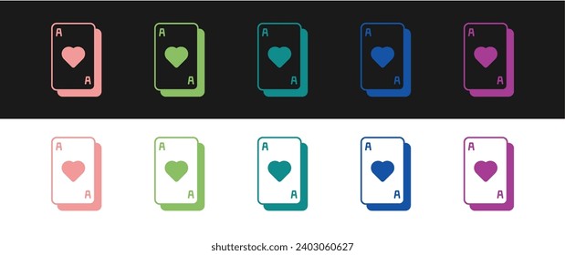 Set Playing cards icon isolated on black and white background. Casino gambling.  Vector