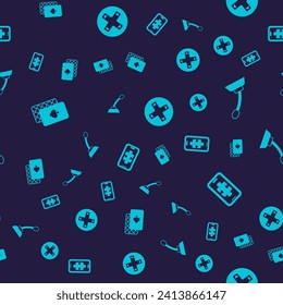 Set Playing cards, Microphone, Game controller or joystick and Mobile gaming on seamless pattern. Vector