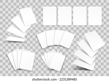 Juego de maquetas de cartas de juego. Cartas de juego en blanco sobre fondo transparente. Ilustración vectorial.