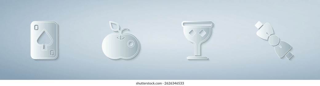 Set Playing cards, Poison apple, Medieval goblet and Bow tie. Paper art style. Vector