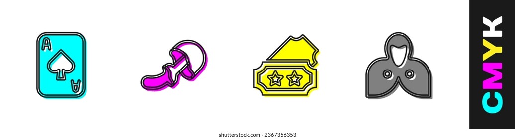 Set Playing cards, Psilocybin mushroom, Ticket and Mantle, cloak, cape icon. Vector