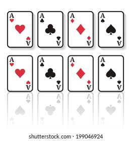 Set of playing cards with shadows on white