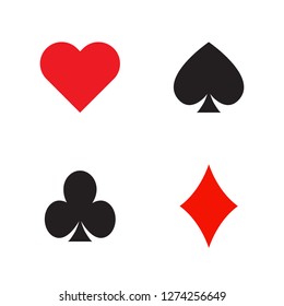 Set of playing cards spades, diamonds, hearts and clubs isolated on white background. Vector illustration.