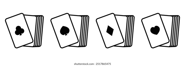 Set of Playing cards suits icon collection. Spade, diamond, heart, club card symbol. Vector Illustration.