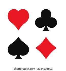 Set of playing cards suits icons isolated on white. Simple flat style. Vector illustration.