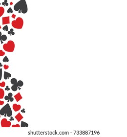 Set of playing cards symbol, vector, isolated, background, pattern on white. Red diamonds, hearts and black clubs, spades icons.