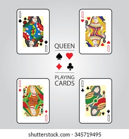 Set of playing cards vector: Queen