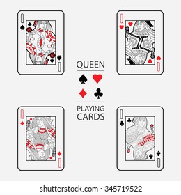 Set of playing cards vector: Queen