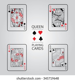 Set of playing cards vector: Queen