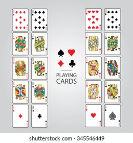 Set of playing cards vector: Ten, Jack, Queen, King, Ace
