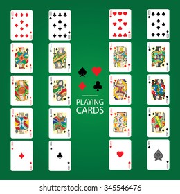 Set of playing cards vector: Ten, Jack, Queen, King, Ace
