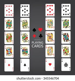 Set of playing cards vector: Ten, Jack, Queen, King, Ace
