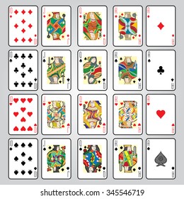 Set of playing cards vector: Ten, Jack, Queen, King, Ace
