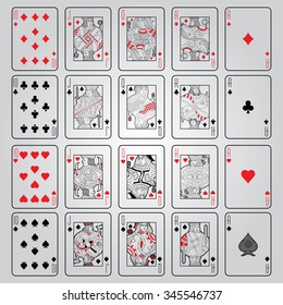 Set of playing cards vector: Ten, Jack, Queen, King, Ace
