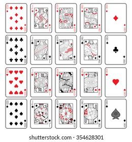 Set of playing cards vector: Ten, Jack, Queen, King, Ace 
