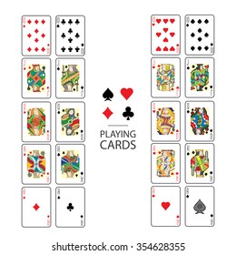 Set of playing cards vector: Ten, Jack, Queen, King, Ace 