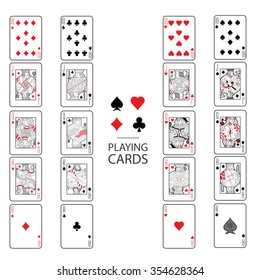 Set of playing cards vector: Ten, Jack, Queen, King, Ace 