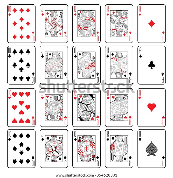 Set\
of playing cards vector: Ten, Jack, Queen, King, Ace\
