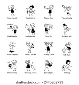 Set of Playing Children Doodle Icons

