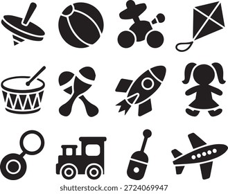 Set of playing icons, including balls like volleyball and soccer, isolated on a white background, perfect for sports, games, recreation, and athletic-themed design projects.