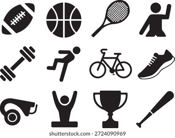 Set of playing icons, including balls like volleyball and soccer, isolated on a white background, perfect for sports, games, recreation, and athletic-themed design projects.