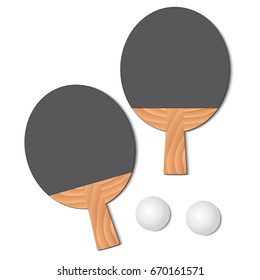 Set for playing ping-pong. Two rackets and a ping-pong ball. Vector illustration.