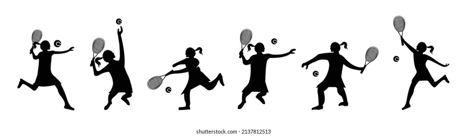 Set of playing tennis  Men and Women Silhouette vector,  tennis players on a white and black background 