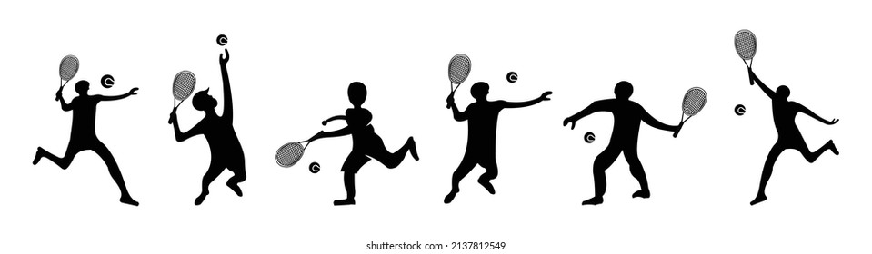 Set of playing tennis  Men and Women Silhouette vector,  tennis players on a white and black background 