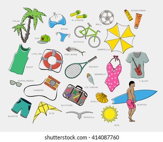 set of playsuits clothes, entertainment and travel