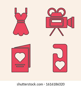 Set Please do not disturb with heart, Woman dress, Cinema camera and Valentines day party flyer with heart icon. Vector