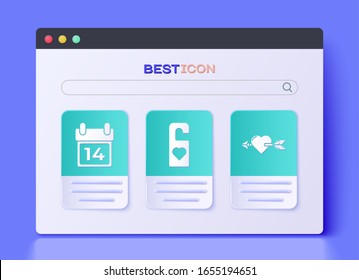 Set Please do not disturb with heart, Calendar with February 14 and Amour with heart and arrow icon. Vector